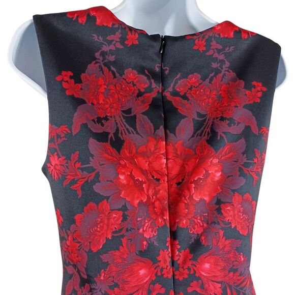 NWT Tahari XS Red Elegant Floral Sheath Dress Black Cocktail Sleeveless Stretch - Picture 6 of 10